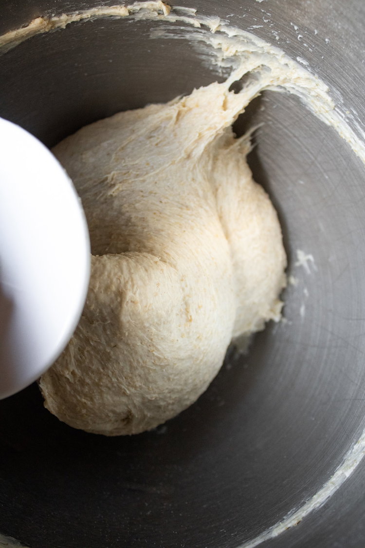 Image of Mix together for 5 mins with dough hook. 