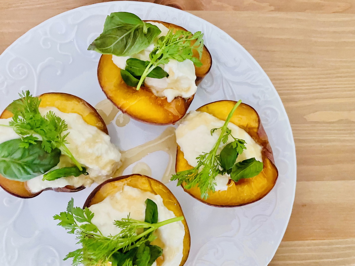 Baked Peaches With Honey-Whipped Ricotta