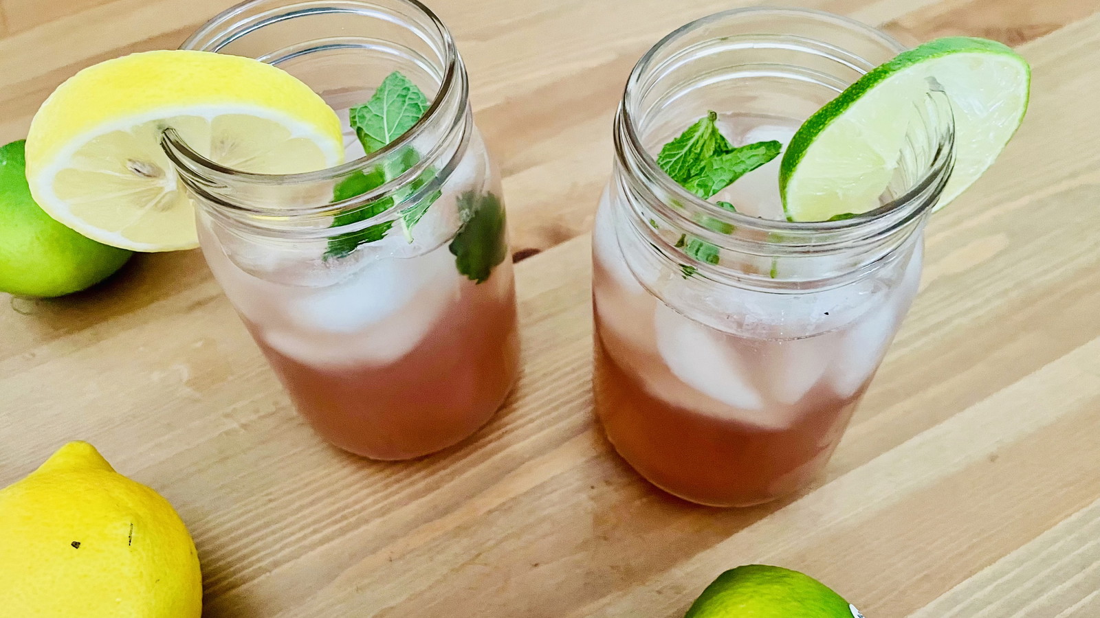glasses of elderberry lemonade and limeade