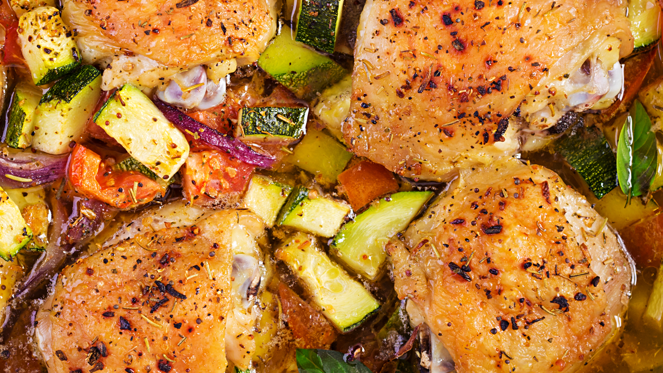 Image of Roasted Red Rocks Sheet Pan Chicken & Veggies