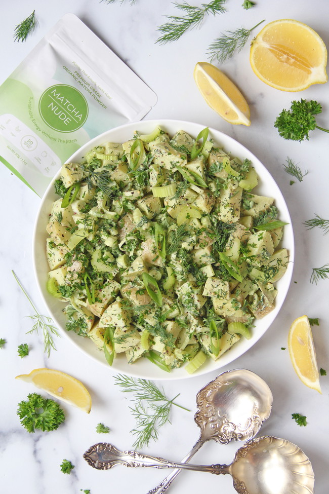 Image of Creamy Matcha Herbed Potato Salad (Gluten-Free + Dairy-Free Picnic Recipe)