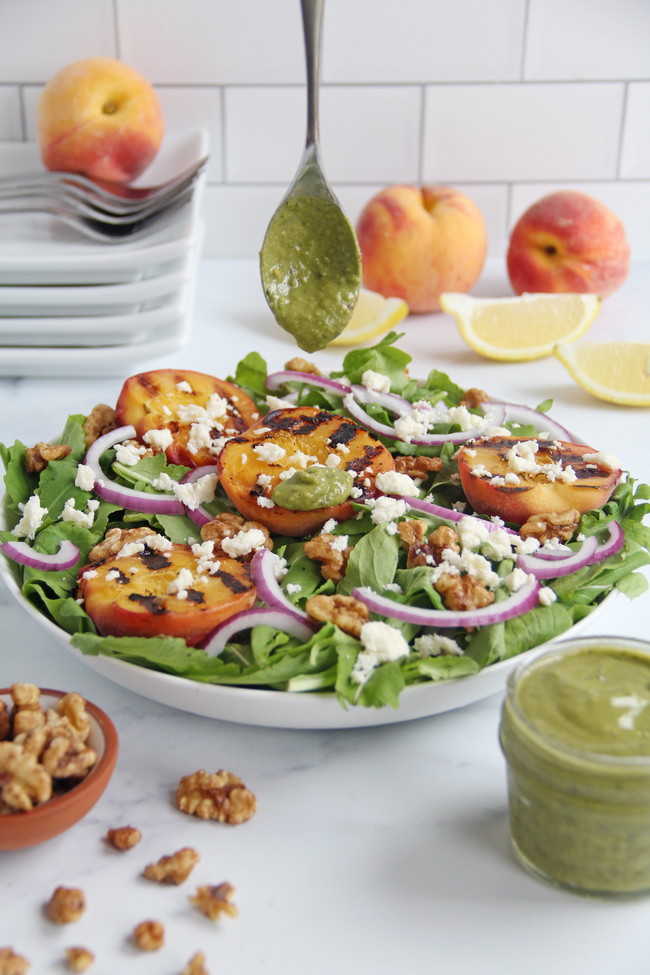 Image of 🥗 Grilled Peach Salad with Matcha Lemon Vinaigrette (Fresh, Vegan-Friendly + Summer-Ready)