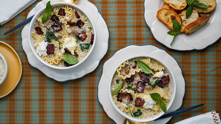 One-Pot Creamy White Lasagna Soup