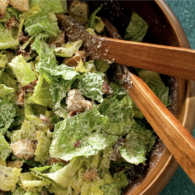 Image of caesar salad with skillet croutons