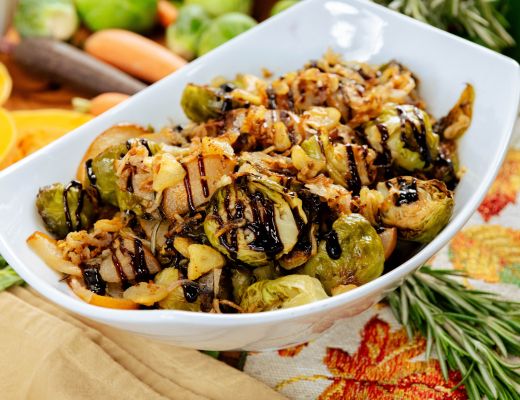 Image of Roasted Brussels Sprouts with Pears and Caramelized Shallots