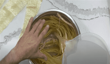 Image of Soak the casings in room temperature salt water. Use 1 gallon of water to 1 cup of non-iodized salt. 1. This step is crucial for easy stuffing. If you’re low on casings, grab them now here before starting.