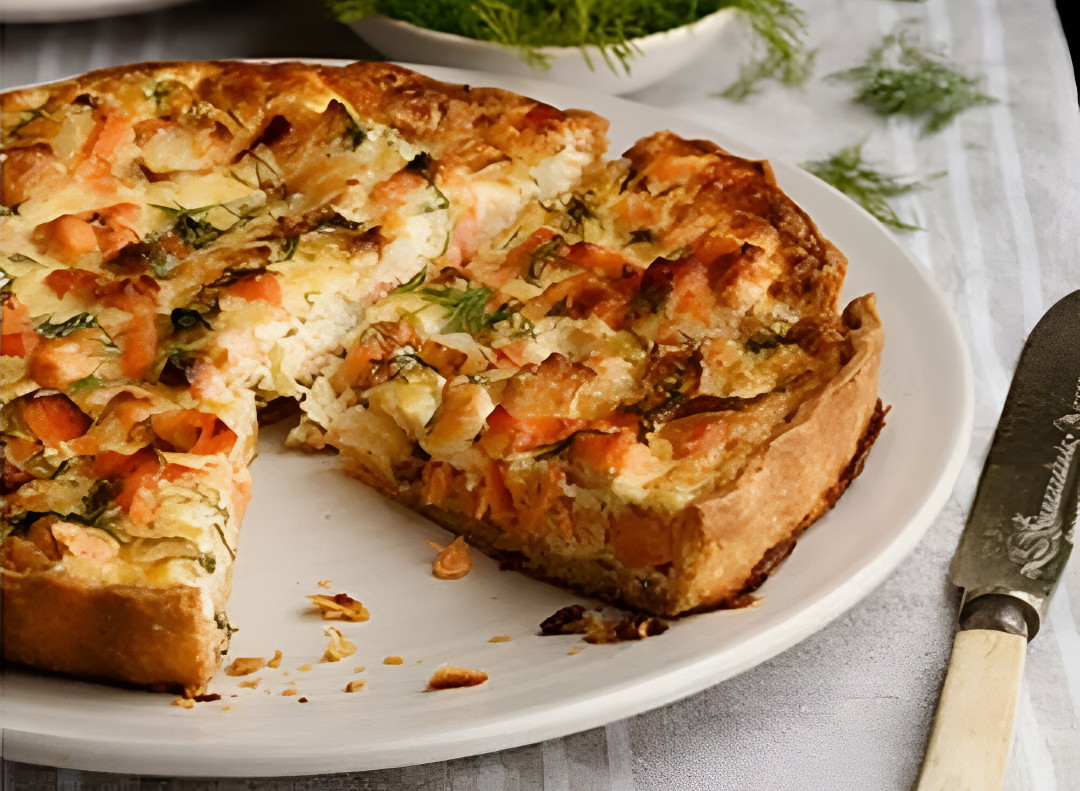 Quiche de salmão e queijo de cabra