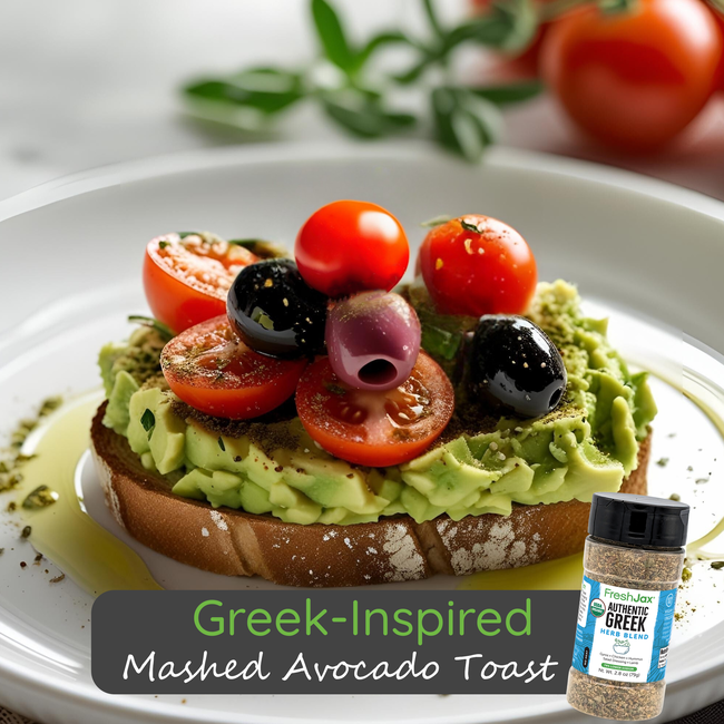Image of Greek-Inspired Mashed Avocado Toast