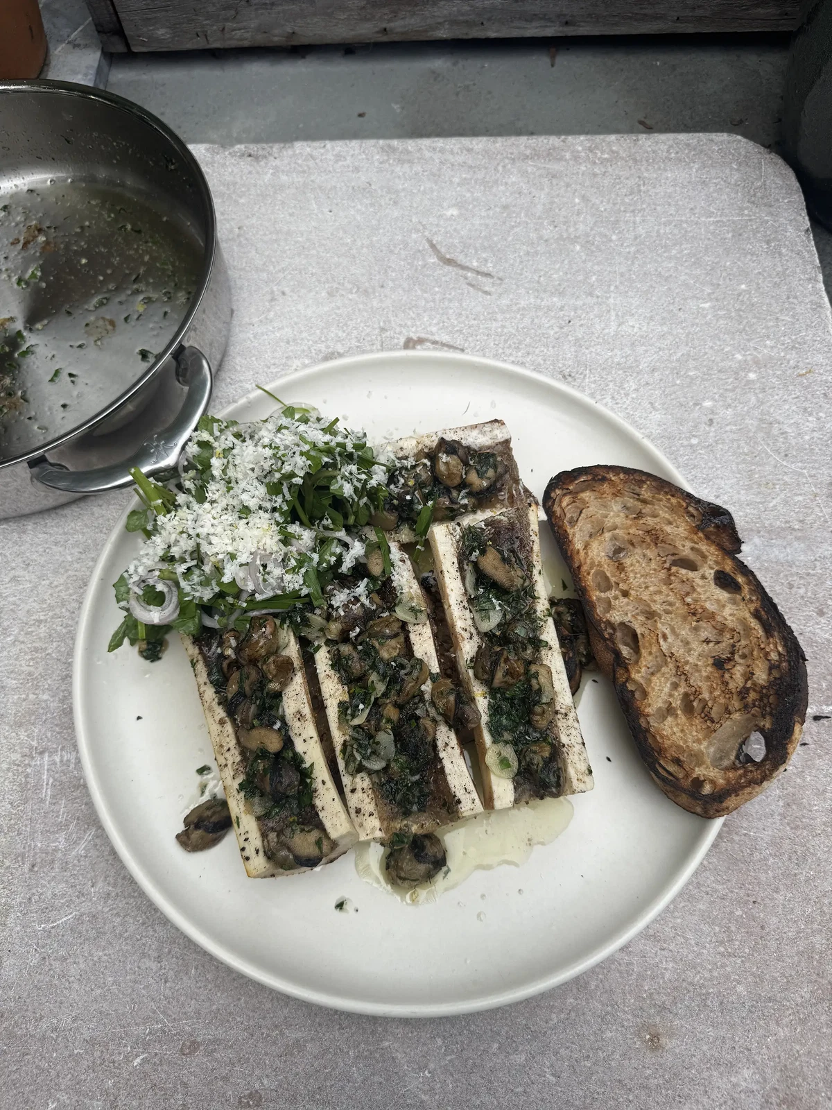 Roasted Bone Marrow, Snails & Watercress
