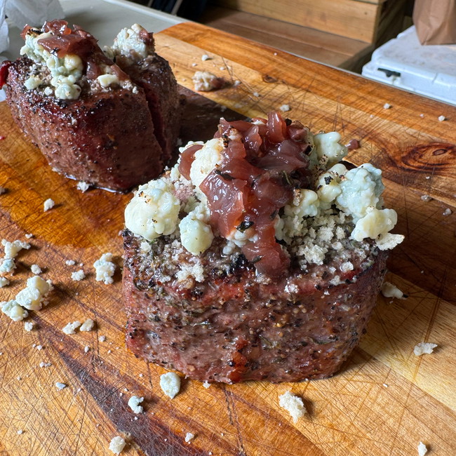 Image of Blue Cheese Crusted Filets with a Port Wine Reduction