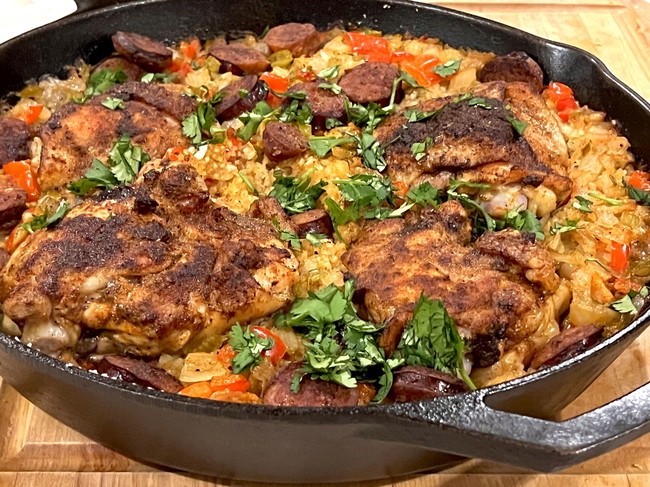 Image of Chicken Thighs over Rice Grits ( one-pot)