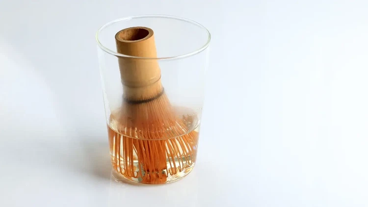 Image of The first step is soaking your matcha bambook whisk, to make sure the bristles are pliable and less likely to break