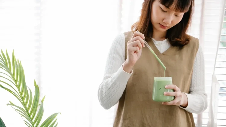 Image of Pour your matcha latte into a glass or cup of your choice. For an extra touch, top with a sprinkle of matcha powder or a dash of cinnamon. Now you know exactly how to make a matcha latte at home...
