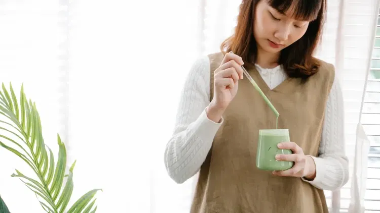 Image of Pour your matcha latte into a glass or cup of...