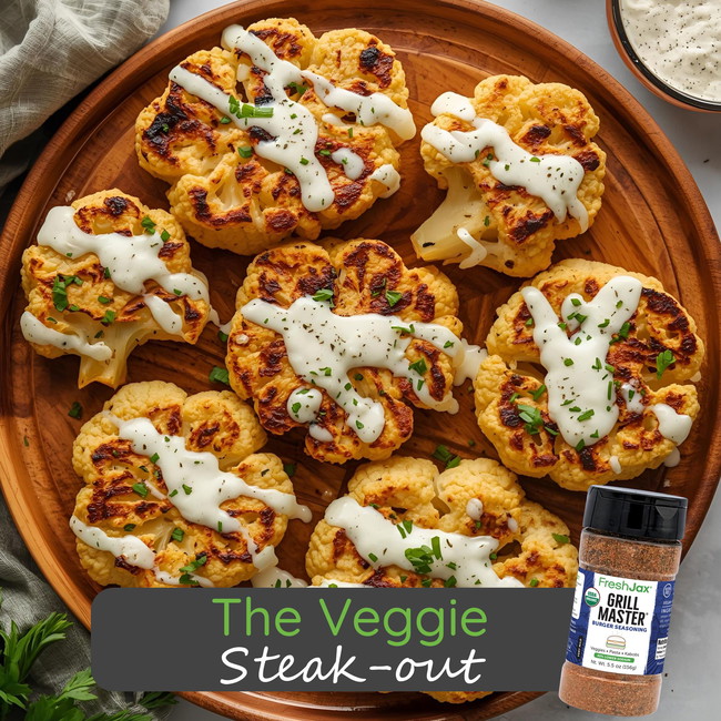 Image of Grilled Cauliflower Steaks with Garlic Pepper Ranch