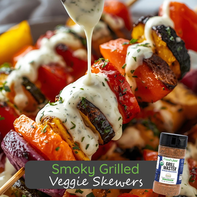 Image of Smoky Grilled Veggie Skewers with Citrus Pepper Herb Ranch