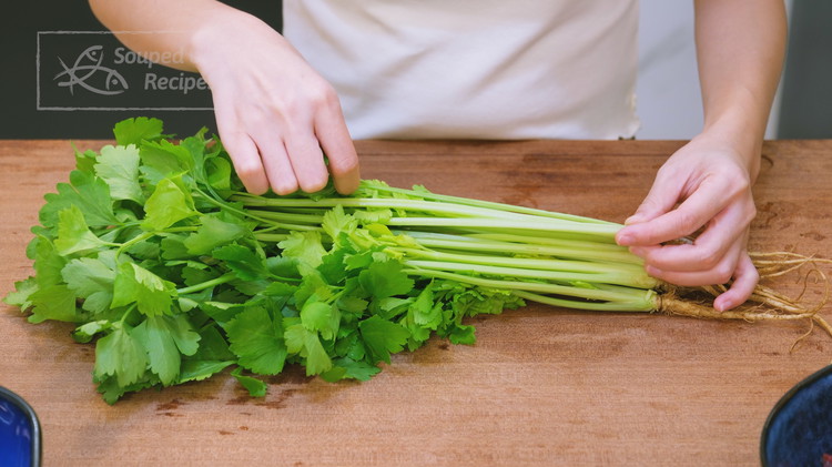 Image of Unlike Western celery, Chinese celery often comes with both leaves and roots. For this recipe, we’ll only use the stems. You can save the roots for making stock or pickling, while the leaves can be minced and sprinkled over noodle...