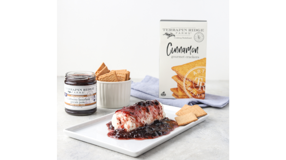 Image of Blueberry Bourbon Goat Cheese Spread with Cinnamon Crackers