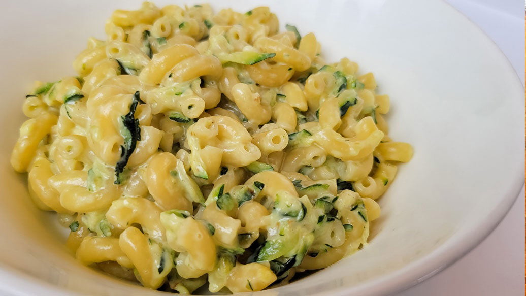Image de Macaroni au fromage aux courgettes