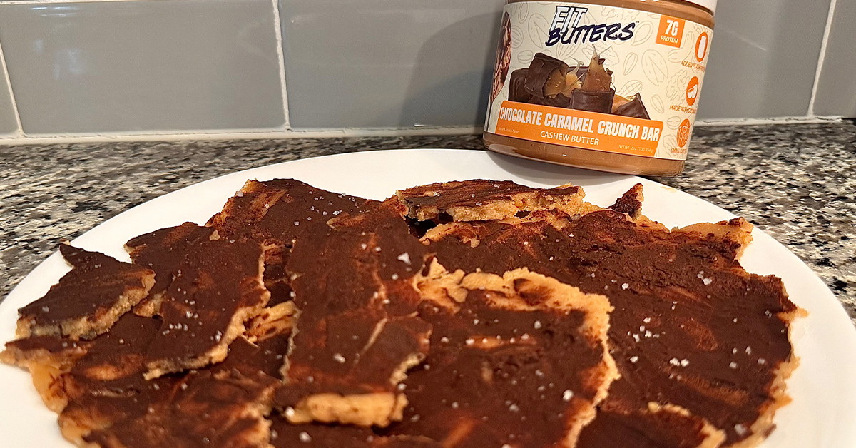 Chocolate Caramel Crunch Fit Butters “Cookie Dough” Bark 🍫✨