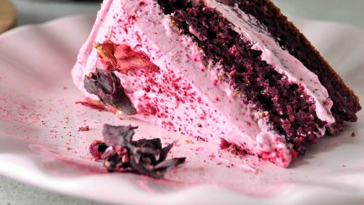 Hibiscus Lemon Loaf Cake with Cream Cheese Swirl