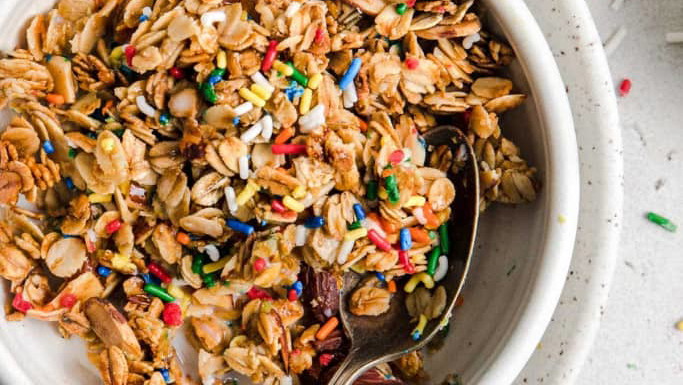 Funfetti Cake Batter Granola — Sweet & Crunchy Birthday Cake Flavor