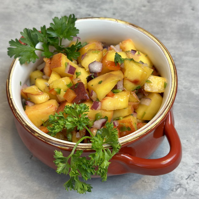 Image of peach jalapeño salsa (no tomatoes, no regrets)