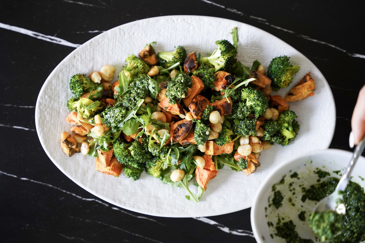 Crispy Broccoli Salad with Honey Toasted Macadamia Nuts