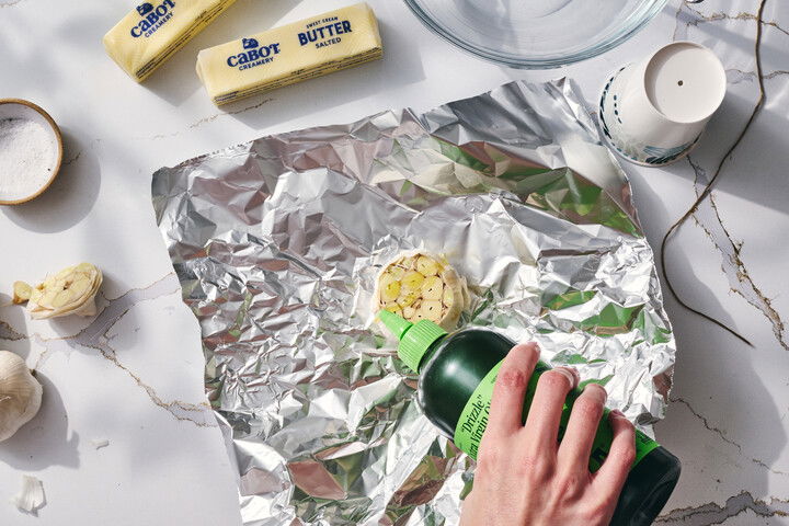 Recipe step 2: ROAST the garlic head in the oven: Slice ½ inch...