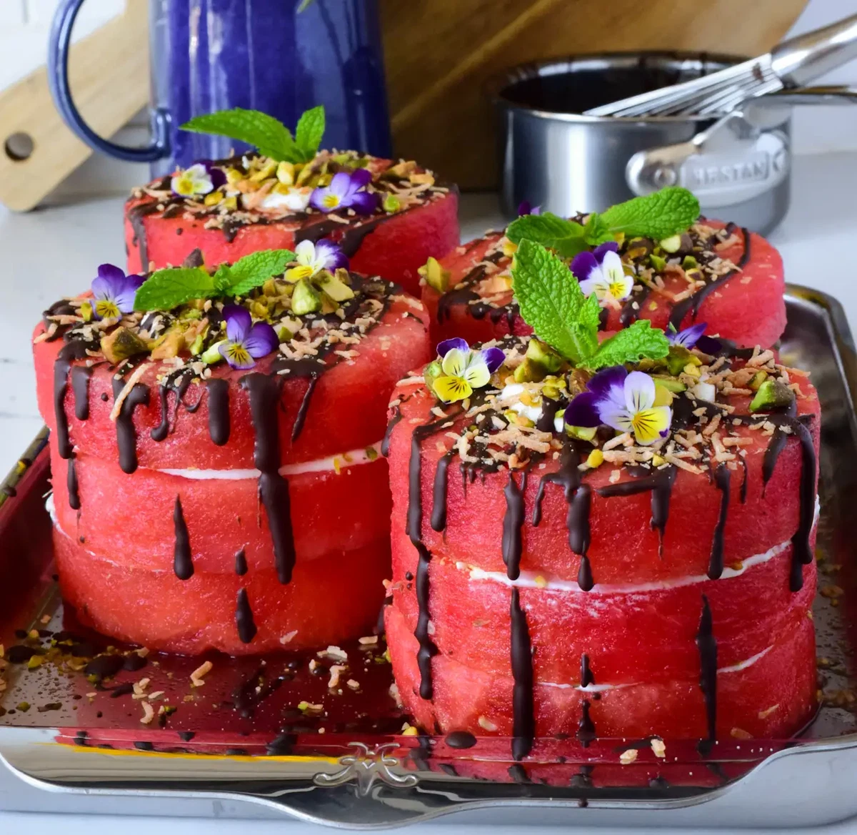 Mini Watermelon Cakes with Coconut, Chocolate & Pistachios