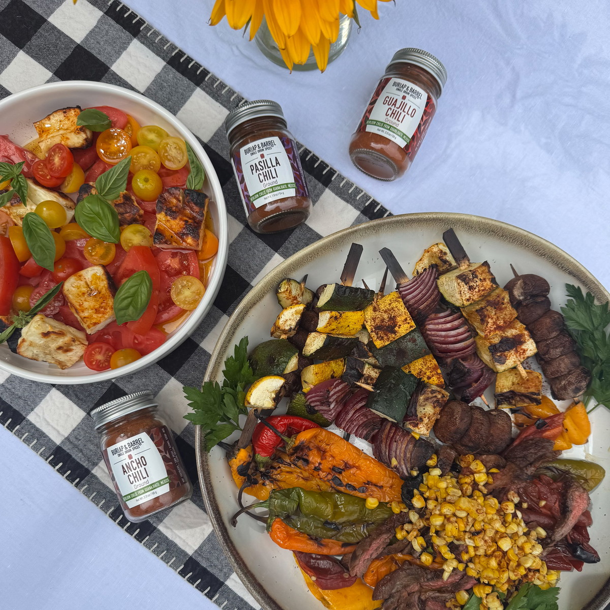 Mixed Grill with Steak and Halloumi Caprese