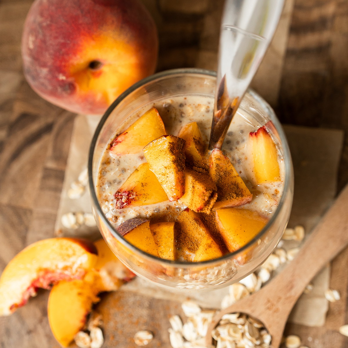 Spiced Peach Cobbler Overnight Oats (High-Protein & Vegan)