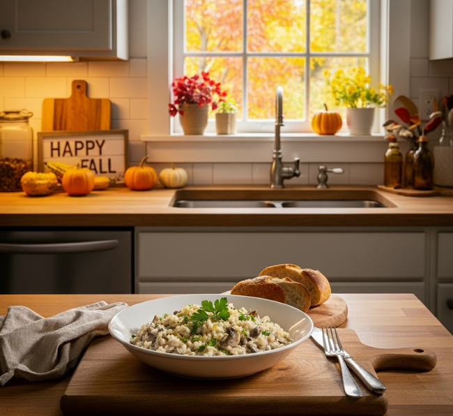 creamy mushroom risotto using healthier comforts whole milk powder