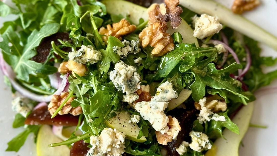 Image of Pear and Roasted Beet Salad with Lemon Pear Dressing