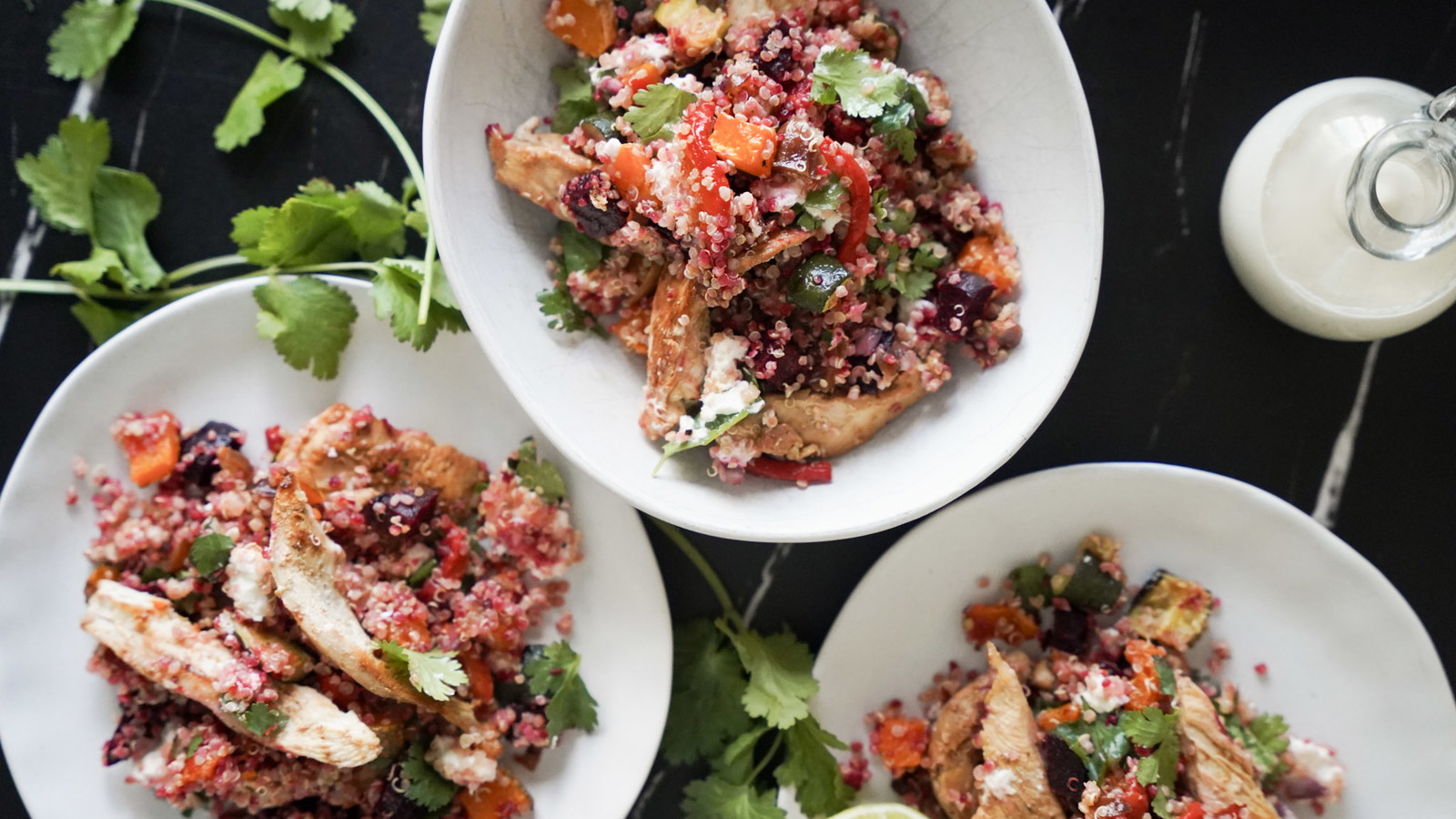 Chicken Quinoa Salad with a Creamy Tahini Dressing