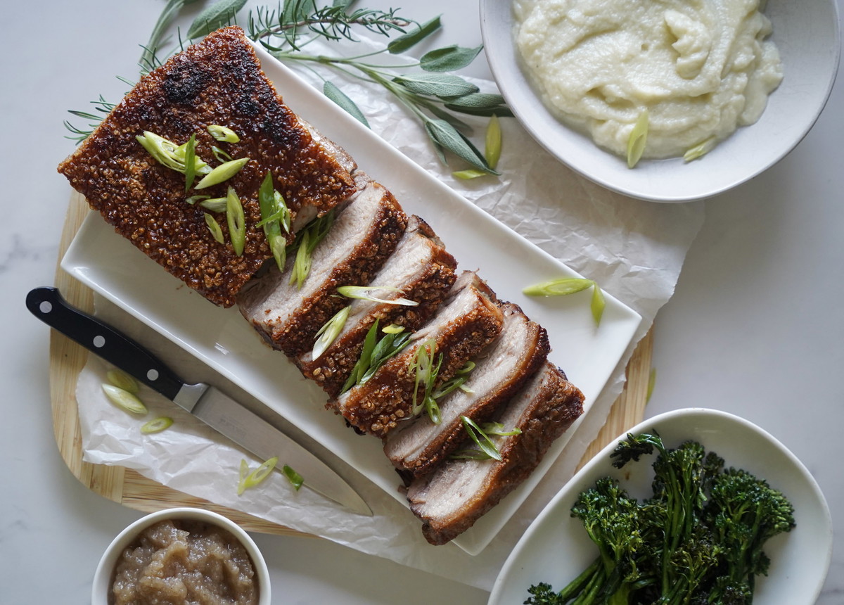 Pork Belly with Cauliflower Puree & Apple Sauce