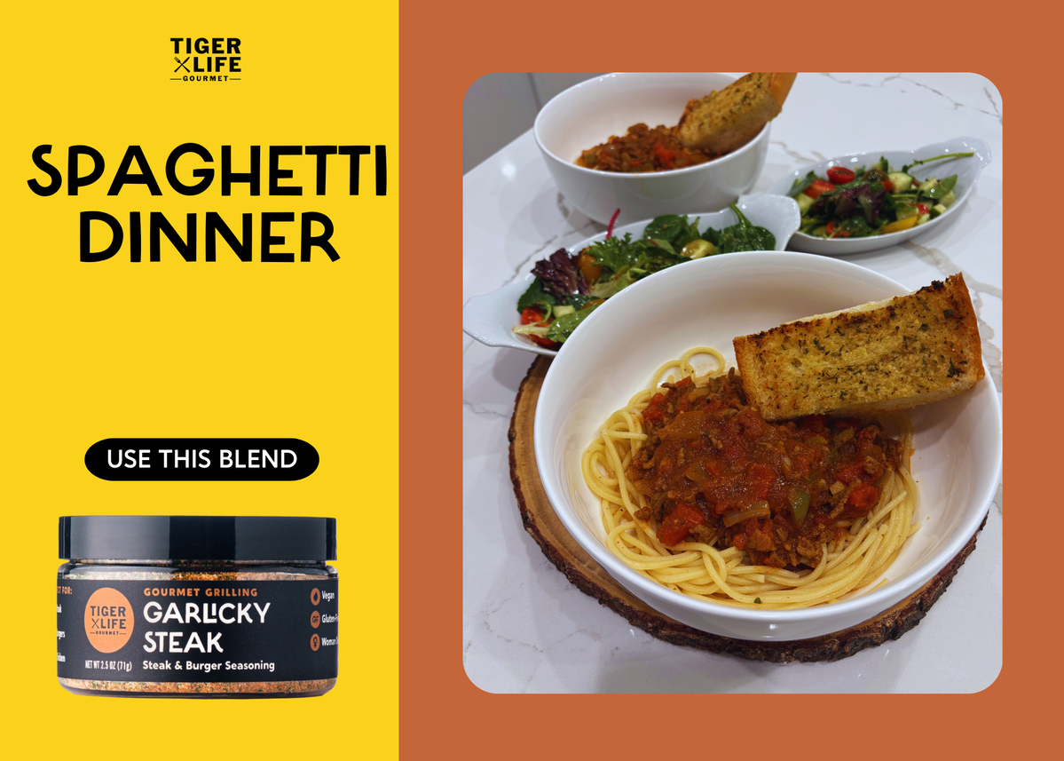 Easy Spaghetti Dinner with Salad & Garlic Bread | Weeknight Favorite