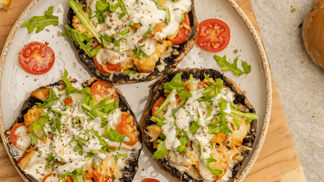 Image of Mini Portobello Pizzas with Caesar Dressing Recipe