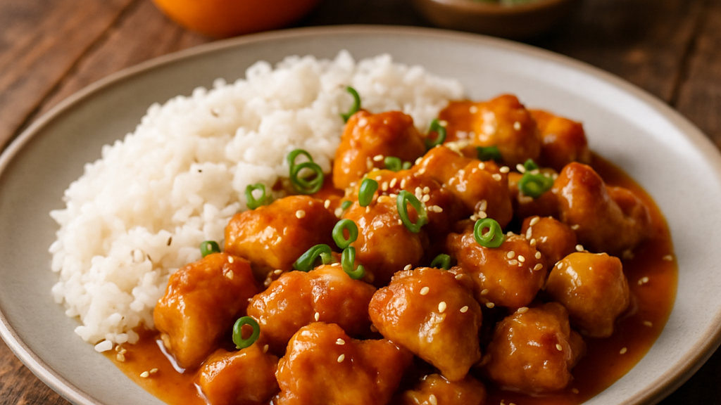 Image of Asiatisches Orangen Hähnchen mit Reis (40 Min) | Würzig