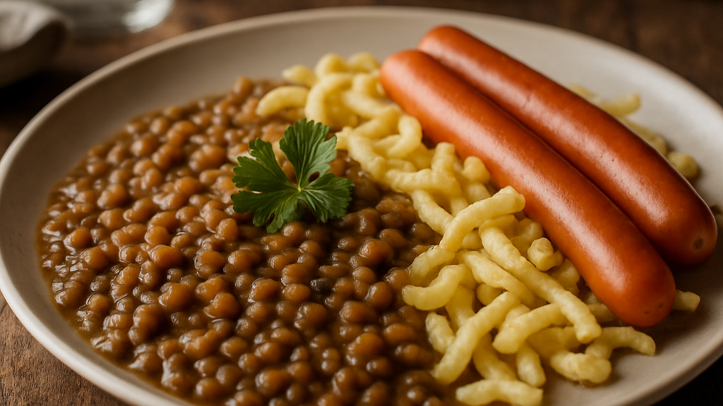 Image of Linsen mit Spätzle (45 Min) | Herzhaftes Rezept
