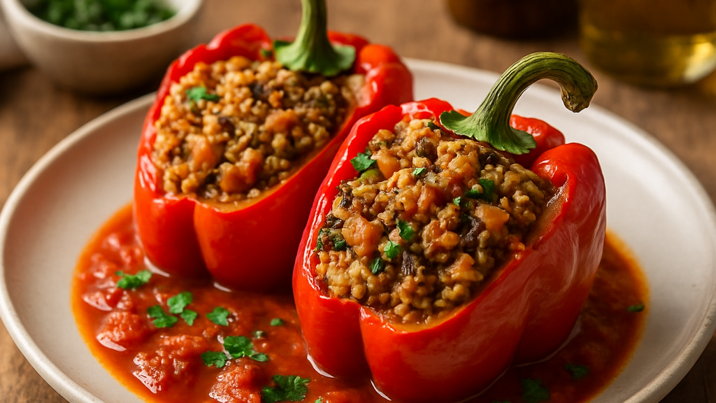 Image of Gefüllte Paprika Vegetarisch (45 Min) | Herzhaftes Rezept
