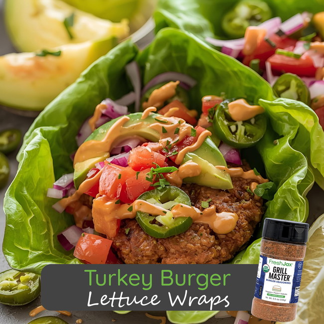 Image of Turkey Burger Lettuce Wraps with Maple Bourbon BBQ Ranch