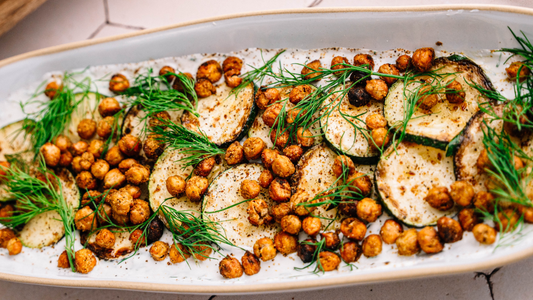 Image of Curry Chickpeas and Zucchini with Garlic Dill Sauce
