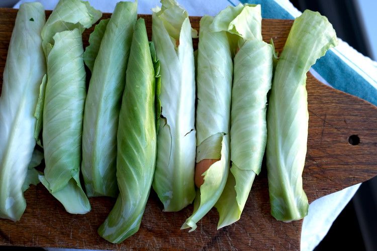 Image of Roll the hot dogs in the reserved cabbage leaves.  Don’t worry if they are not super neat ( going for home comfort dish so don’t stress).  I have found that it is best to roll the dogs from the side...