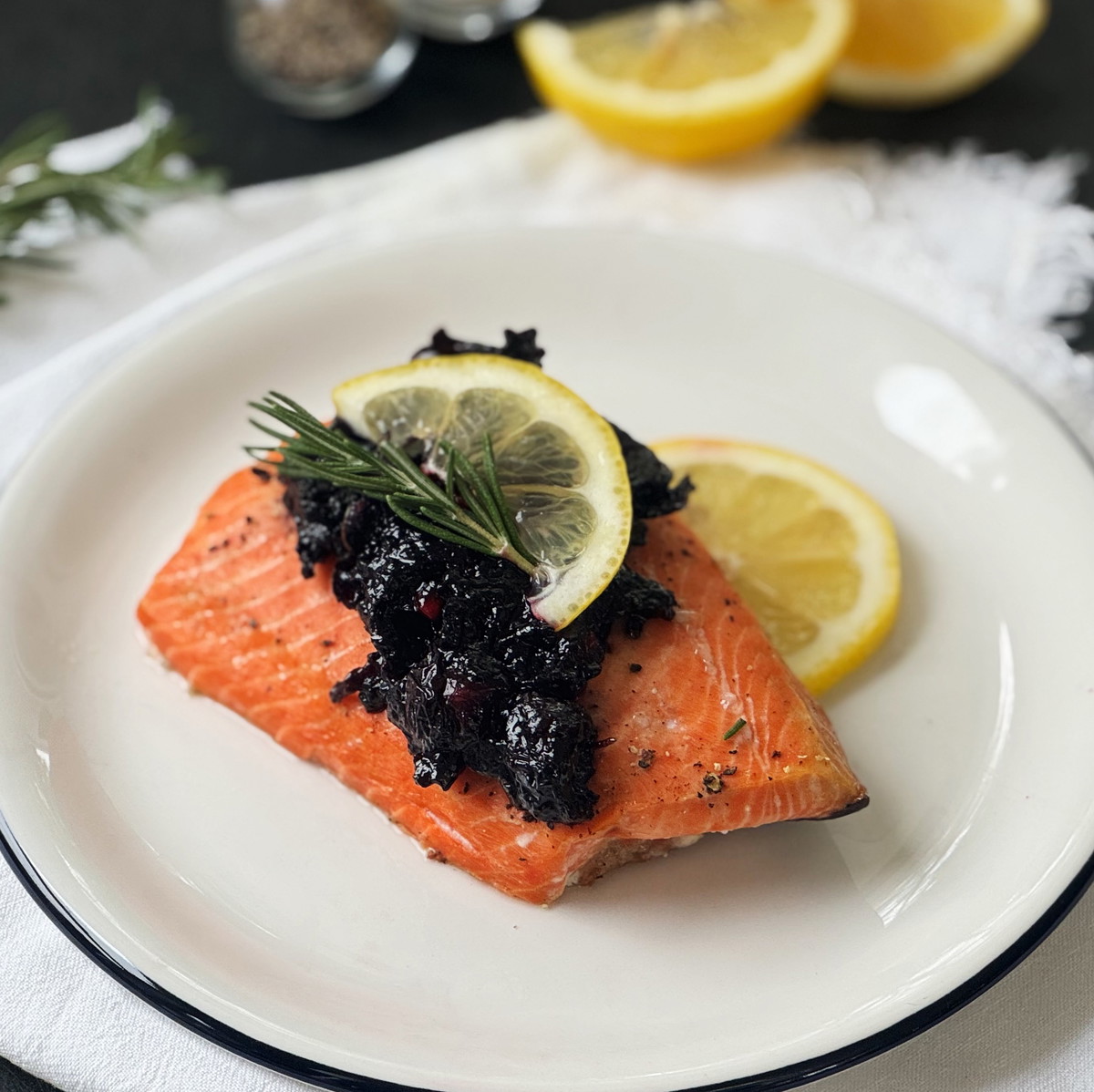 Baked Salmon with Blueberry Thyme Compote