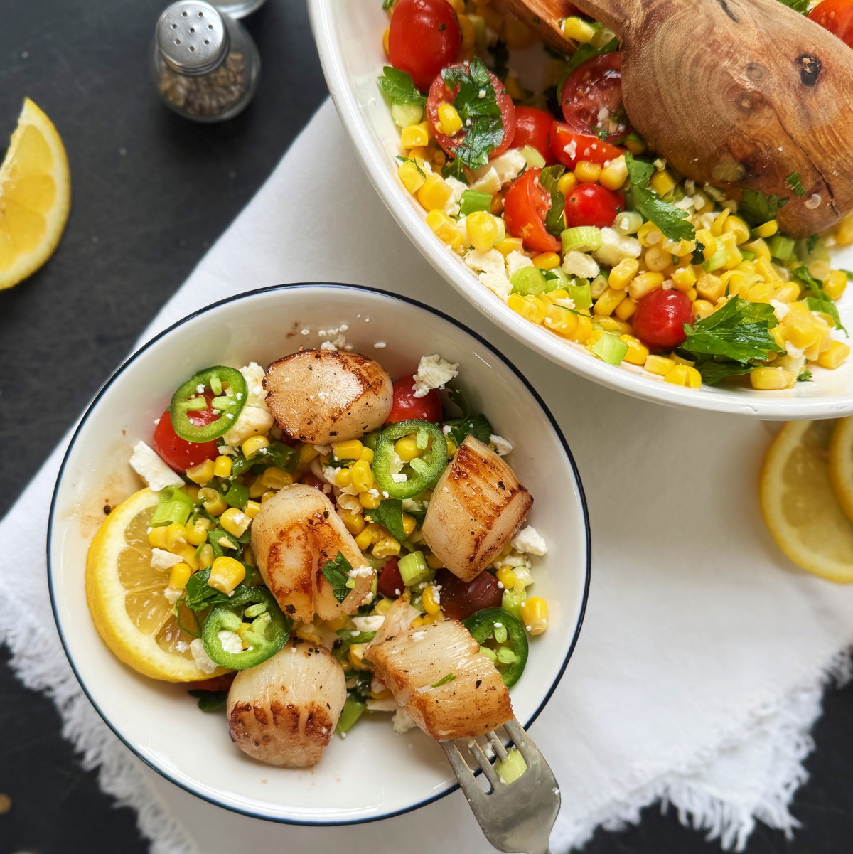 Seared Scallops with Corn and Tomato Salad
