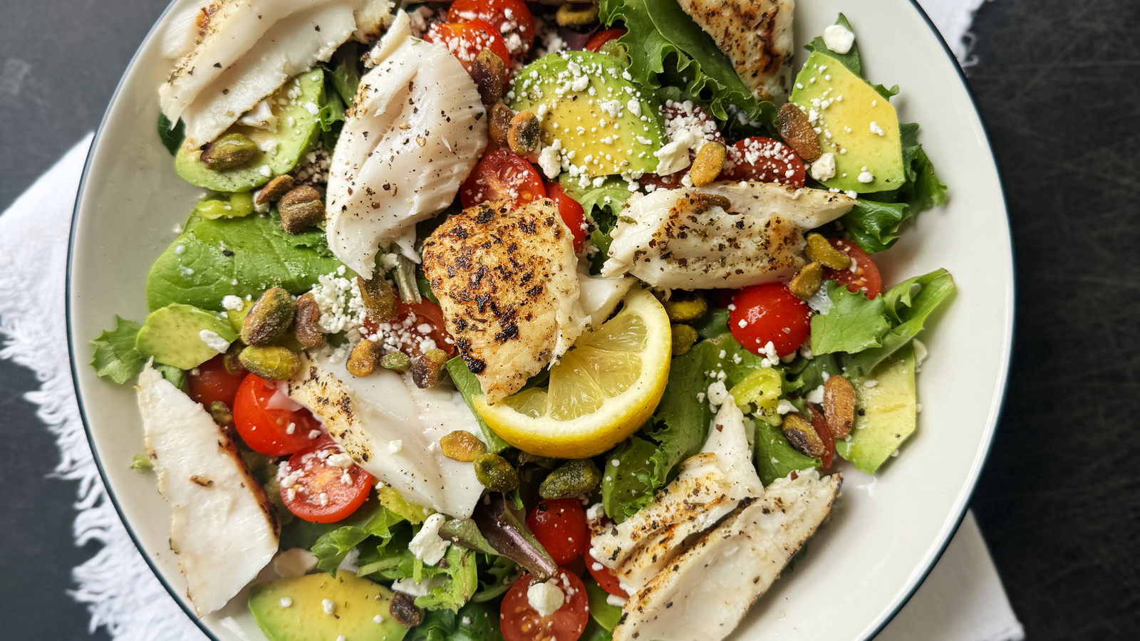 Image of Mediterranean Salad with Pan Seared Halibut