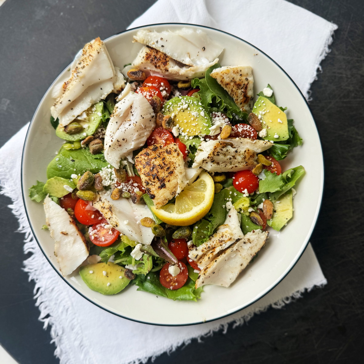 Pan Seared Halibut Mediterranean Salad