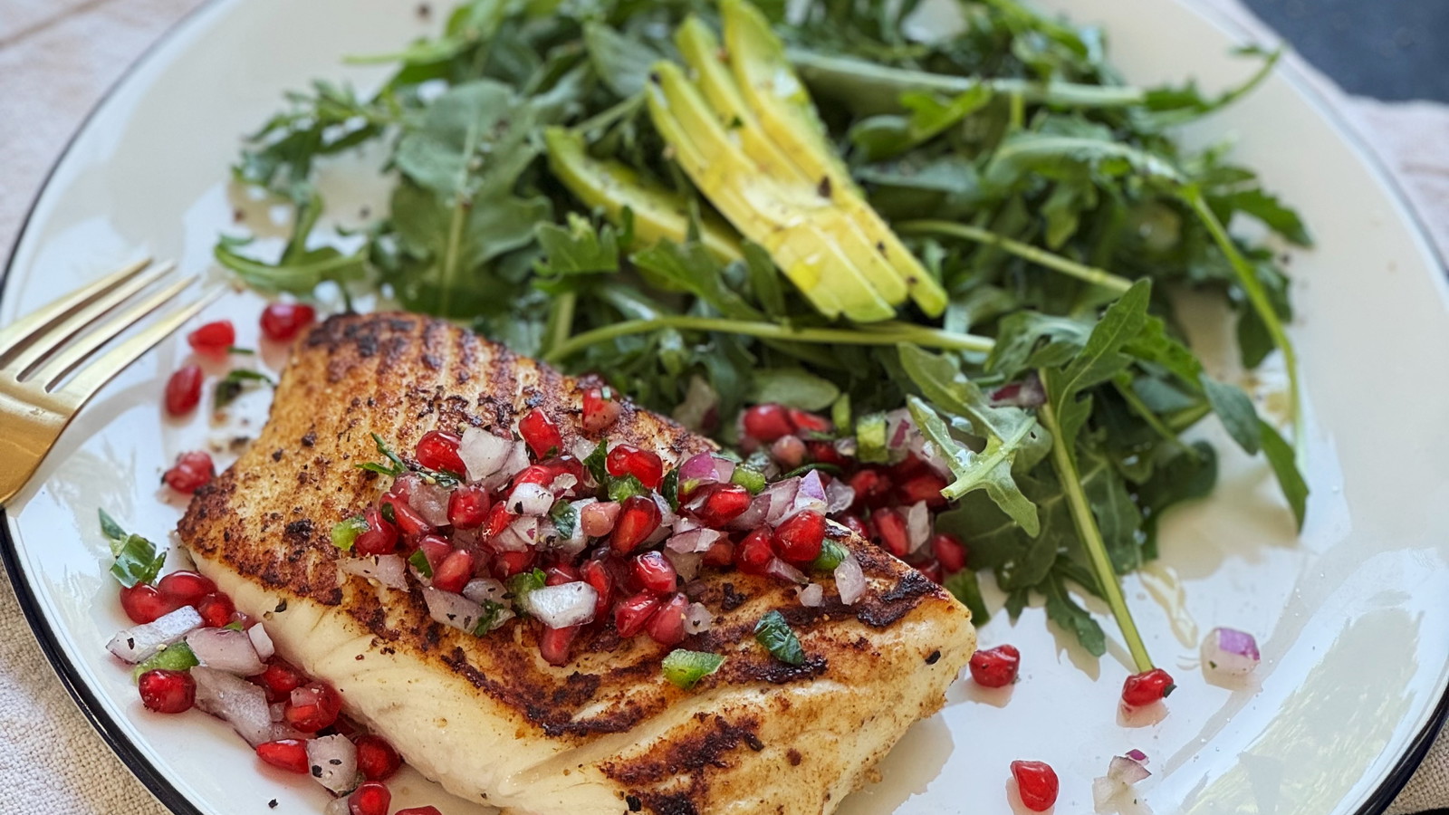 Image of Pan Seared Halibut with Pomegranate Salsa