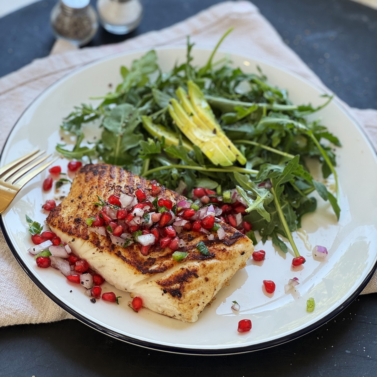 Pan Seared Halibut with Pomegranate Salsa